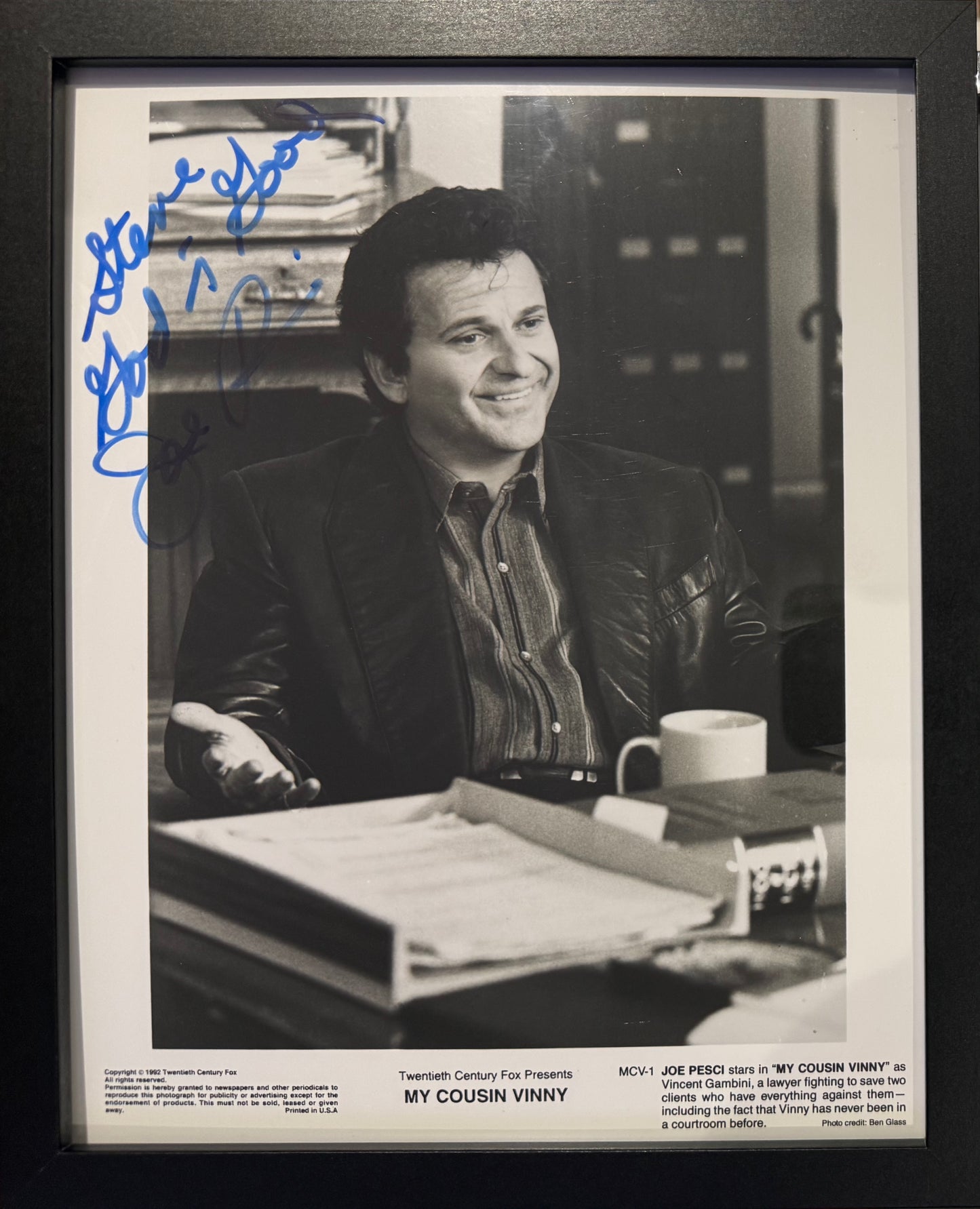 Joe Pesci, Hand Signed Framed 'My Cousin Vinny' Film Photo With COA