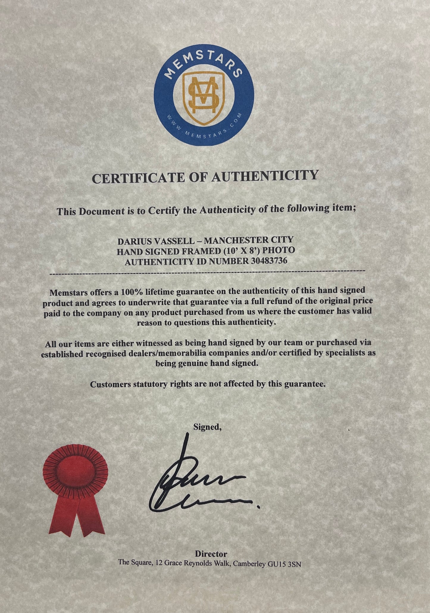 DARIUS VASSELL MANCHESTER CITY HAND SIGNED PHOTO WITH COA