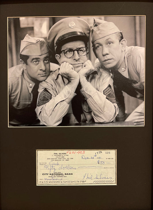 PHIL SILVER HAND SIGNED FRAMED CHEQUE PRESENTATION WITH COA