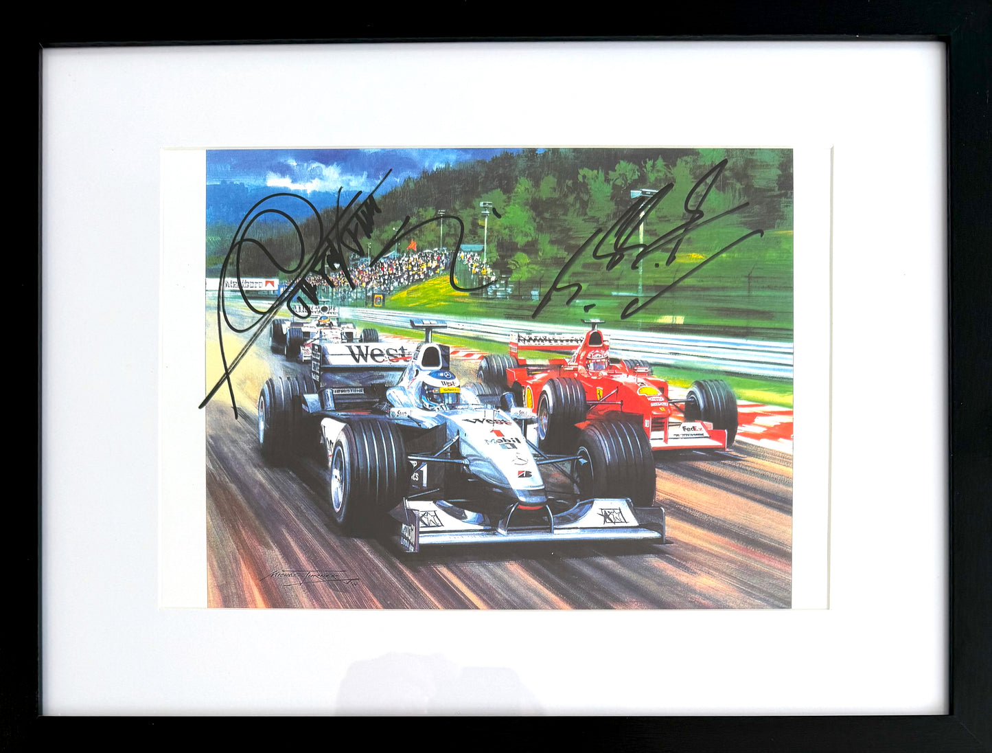 Michael Schumacher, Mika Hakkinen, F1 Legends, Hand Signed Framed Michael Turner Presentation & COA