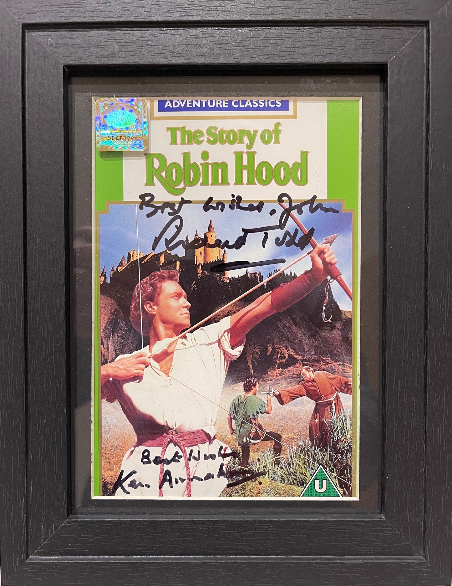 RICHARD TODD, KEN ANNAKIN, HAND SIGNED ROBIN HOOD VIDEO COVER WITH COA