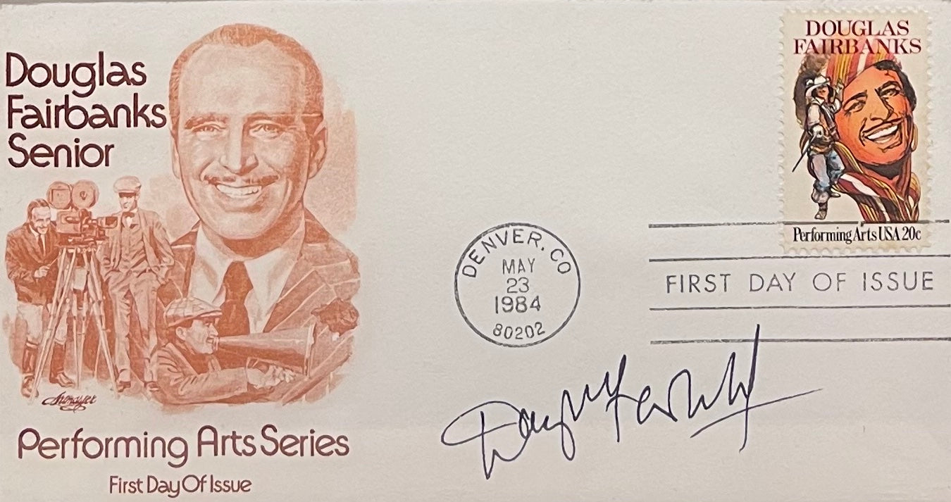 DOUGLAS FAIRBANKS JUNIOR HAND SIGNED FDC PRESENTATION WITH COA