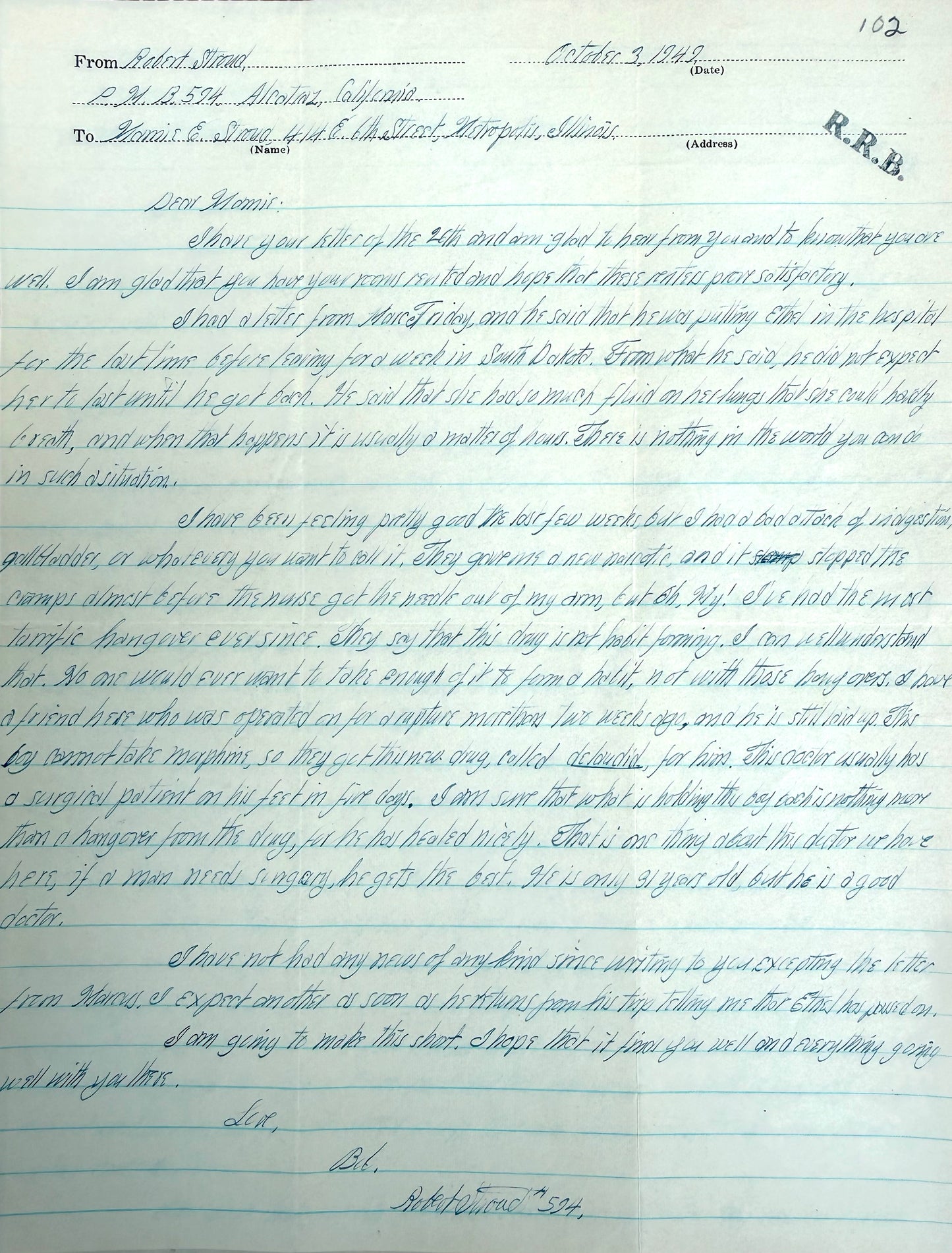 Robert Stroud, Birdman of Alcatraz, Hand Signed Written Letter & John Reznikoff COA