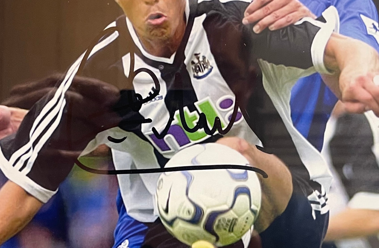 LAURENT ROBERT NEWCASTLE UNITED HAND SIGNED PHOTO WITH BARRY VENISON SIGNED COA