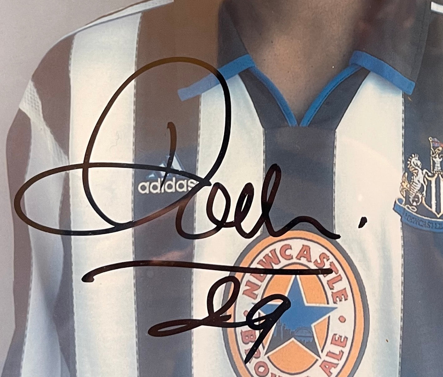 DIDIER DOMI NEWCASTLE UNITED HAND SIGNED PHOTO WITH BARRY VENISON HAND SIGNED COA