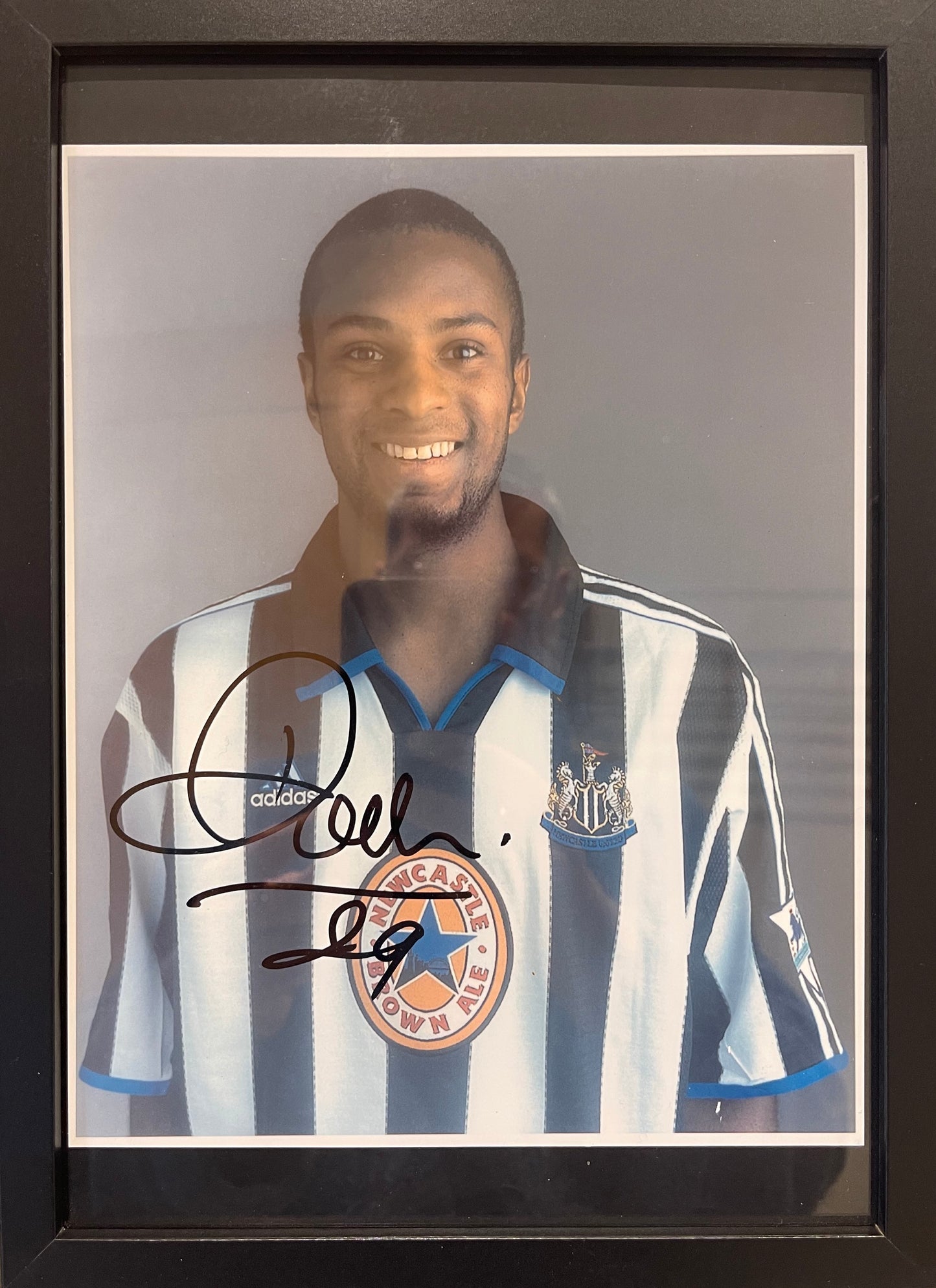 DIDIER DOMI NEWCASTLE UNITED HAND SIGNED PHOTO WITH BARRY VENISON HAND SIGNED COA