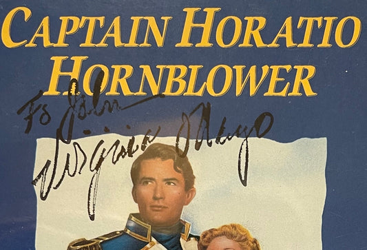 VIRGINIA MAYO HAND SIGNED 'CAPTAIN HORATIO HORNBLOWER' VIDEO COVER WITH COA