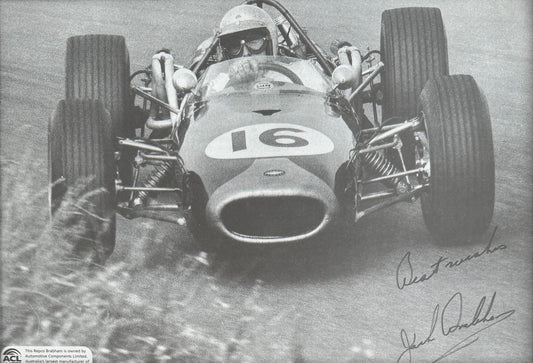 Sir Jack Brabham, Hand Signed Framed 30cm x 20cm F1 Magazine Photo With COA
