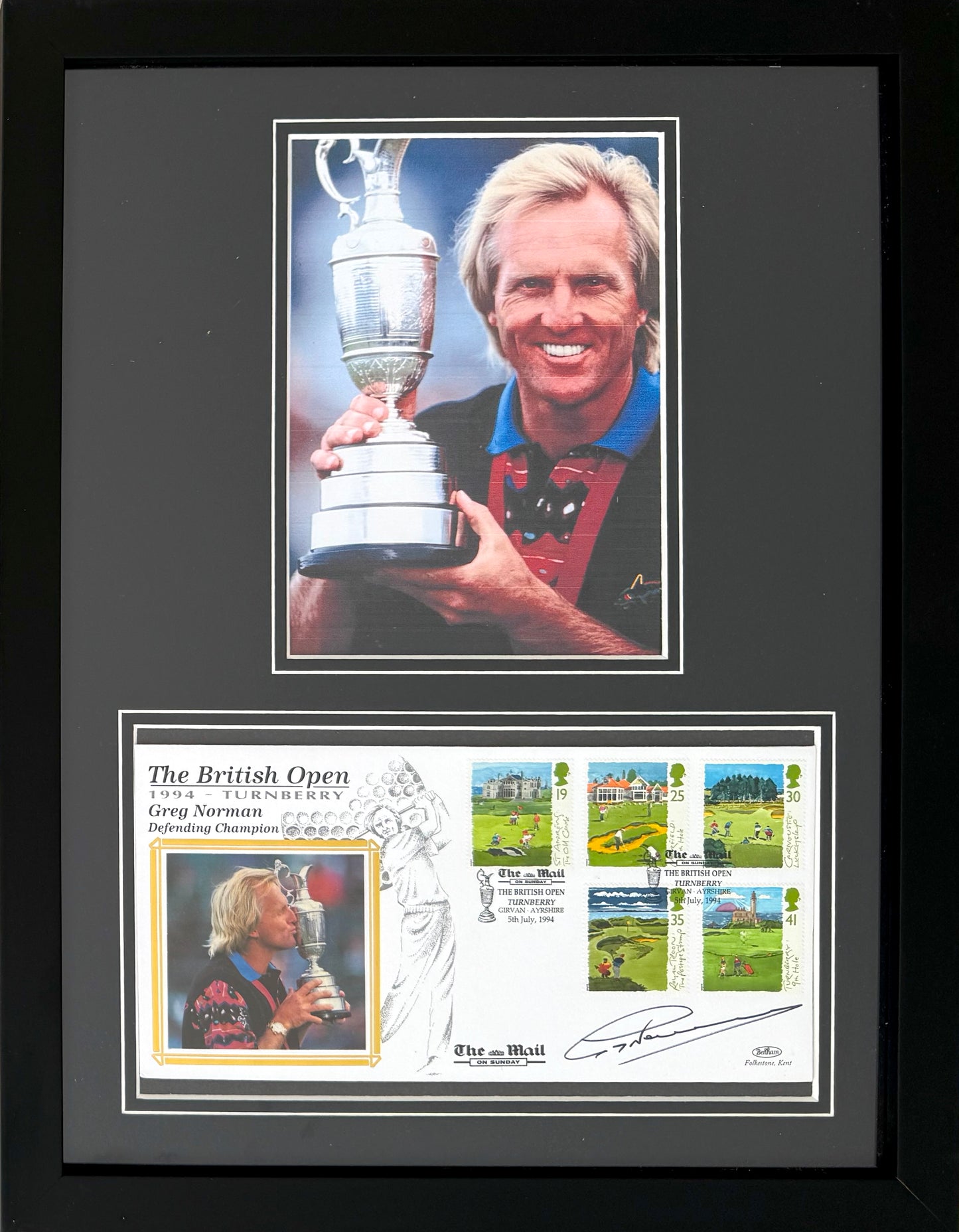 Greg Norman, Golf Legend, Hand Signed First Day Cover FDC 40cm x 30cm Framed With COA
