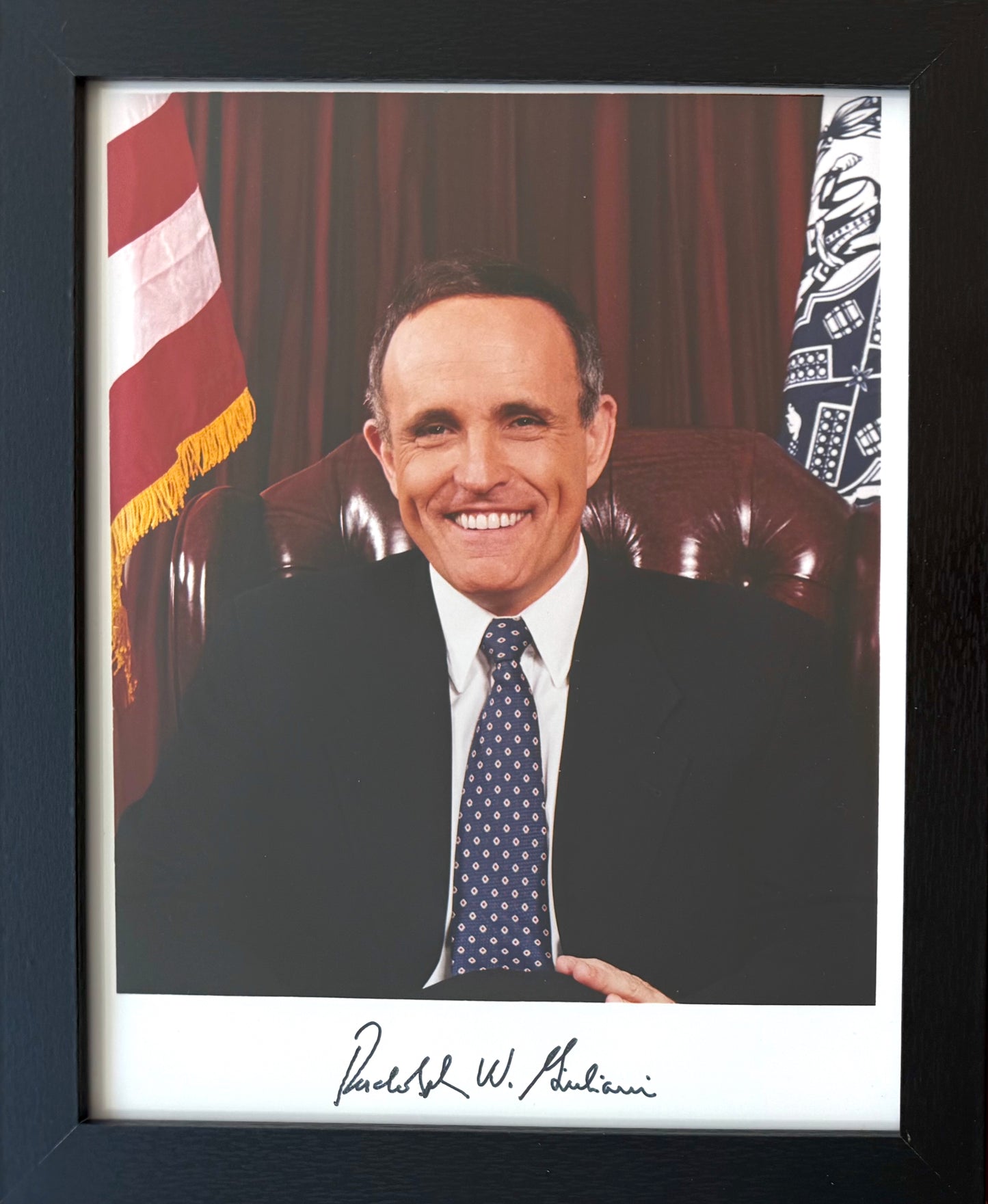 Rudy Giuliani, New York Mayer, Hand Signed Original 25cm x 20cm Photo Presentation, With COA