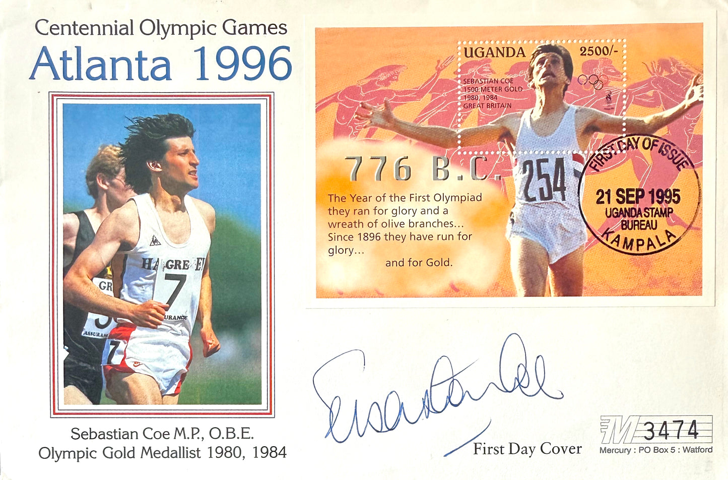 Sebastian Coe, Hand Signed 1996 Atlanta Olympics FDC, First Day Cover & COA