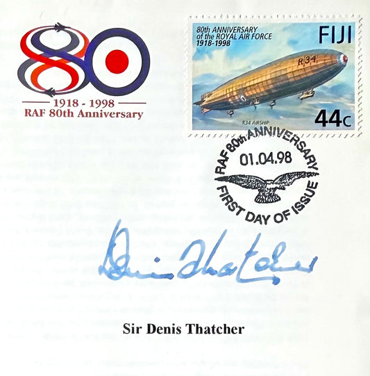 Denis Thatcher, Former Prime Minister's Husband , Hand Signed 1998 RAF FDC & COA