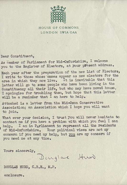 Douglas Hurd, Former British Minister, Hand Signed Framed Letter & Photo with COA