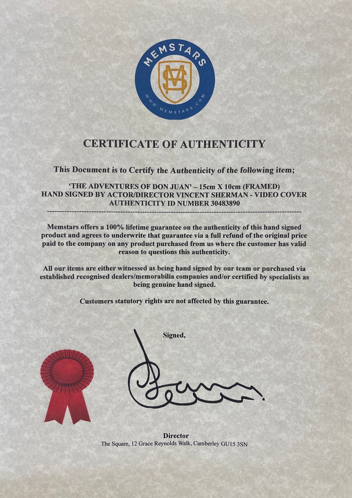Vincent Sherman Hand Signed 'Adventures of Don Juan' Video & COA