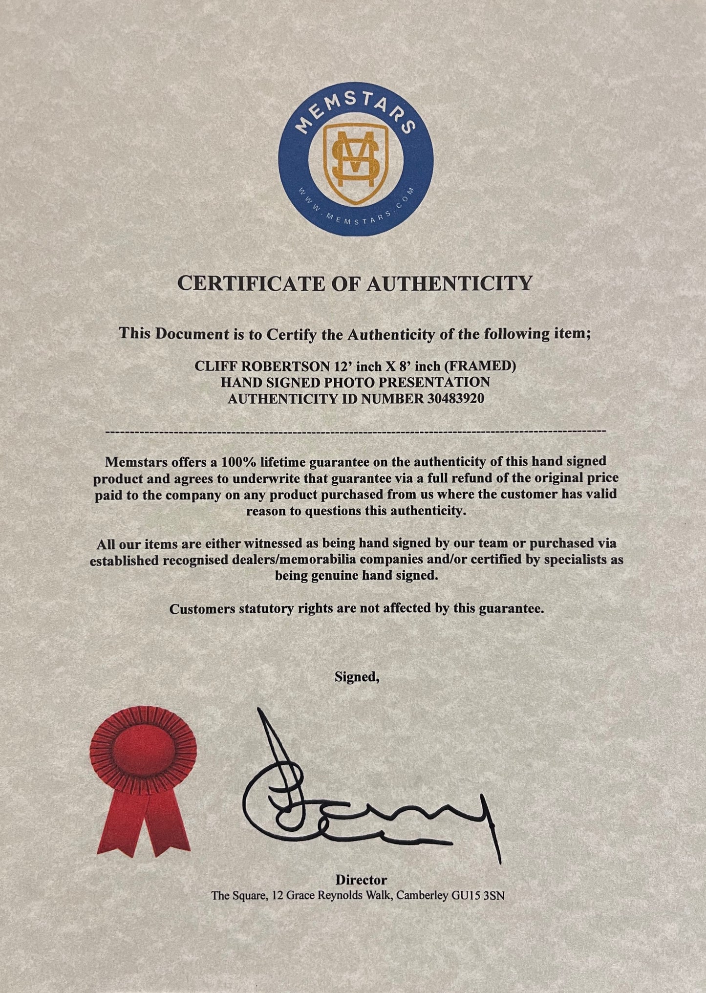 CLIFF ROBERTSON 'STAR 80' HAND SIGNED PROMO PHOTO WITH COA