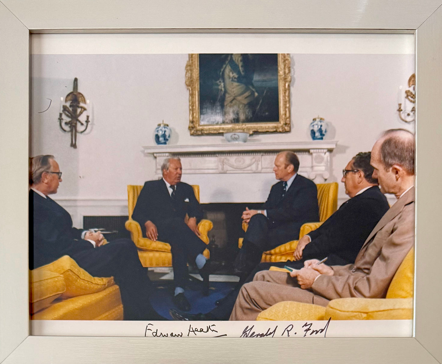 Gerald Ford, U.S President, Edward Heath, Prime Minister Dual Hand Signed Photo Presentation, With COA