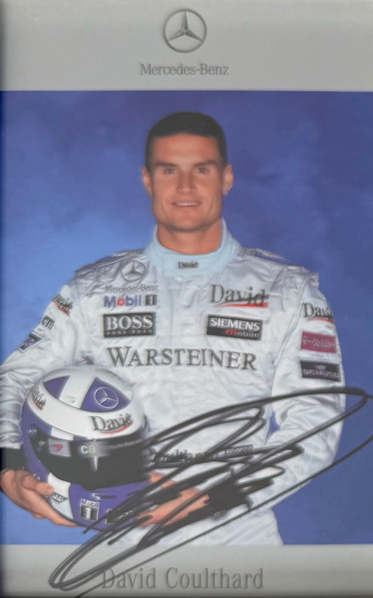 David Coulthard, Hand Signed Framed 15cm x 10cm Mercedes Card & COA