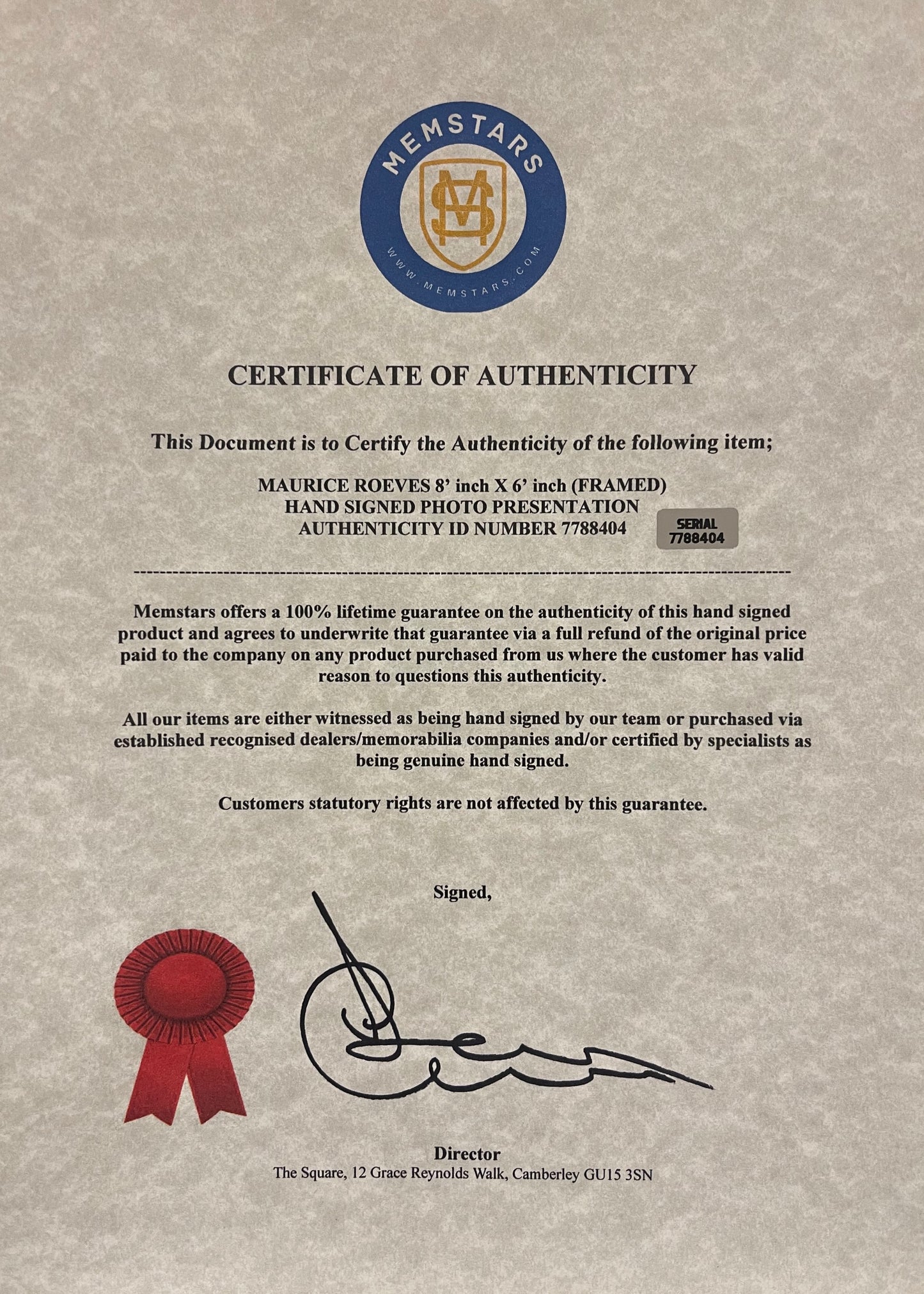 MAURICE ROEVES HAND SIGNED (FRAMED 8 X 6 INCH) PUBLICITY PHOTO WITH COA