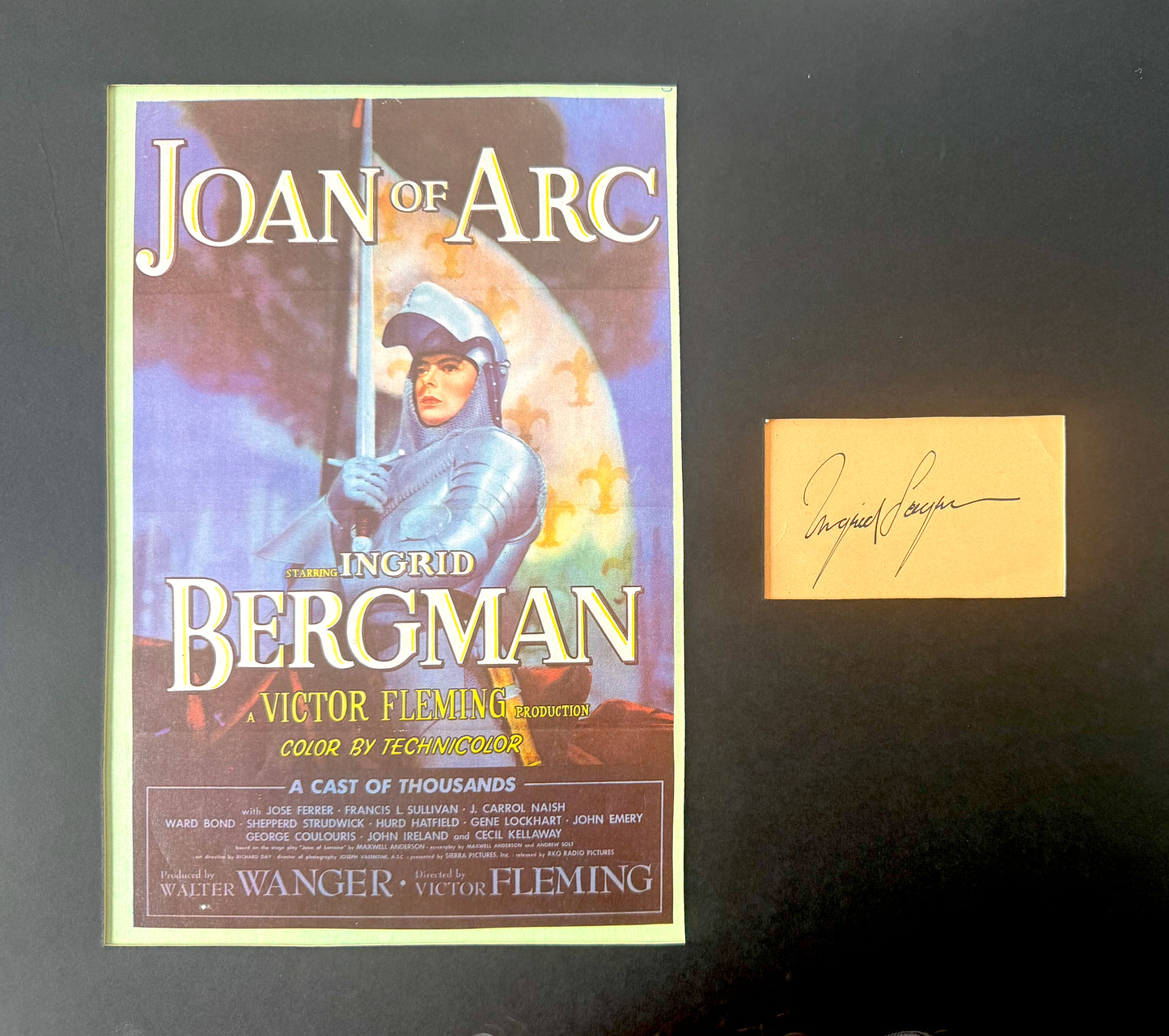 Ingrid Bergman, Swedish Actress, Hand Signed Card, Mounted Presentation 38cm x 35cm & COA
