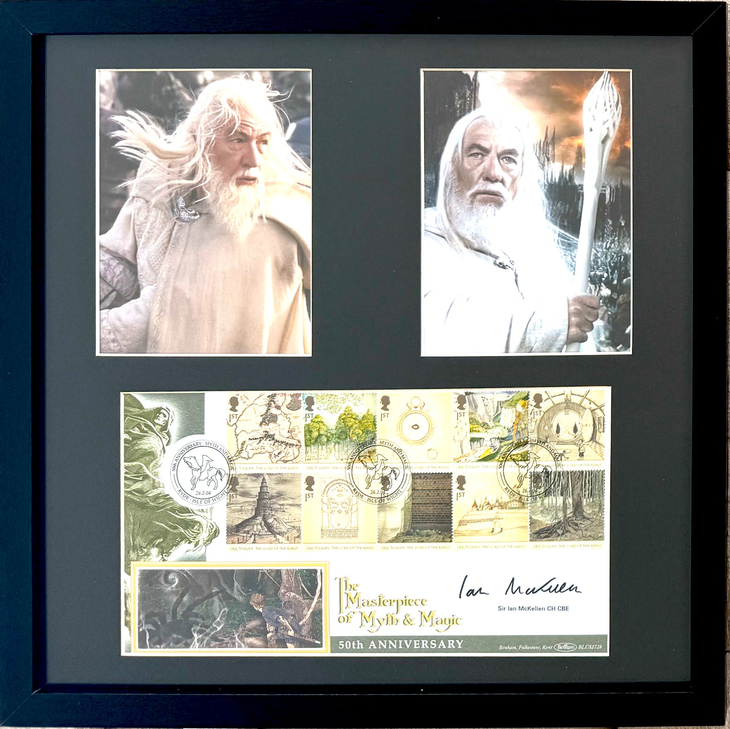 Ian McKellen, Gandalf, Hand Signed Framed, Mounted Original 'Myth & Magic' FDC & COA