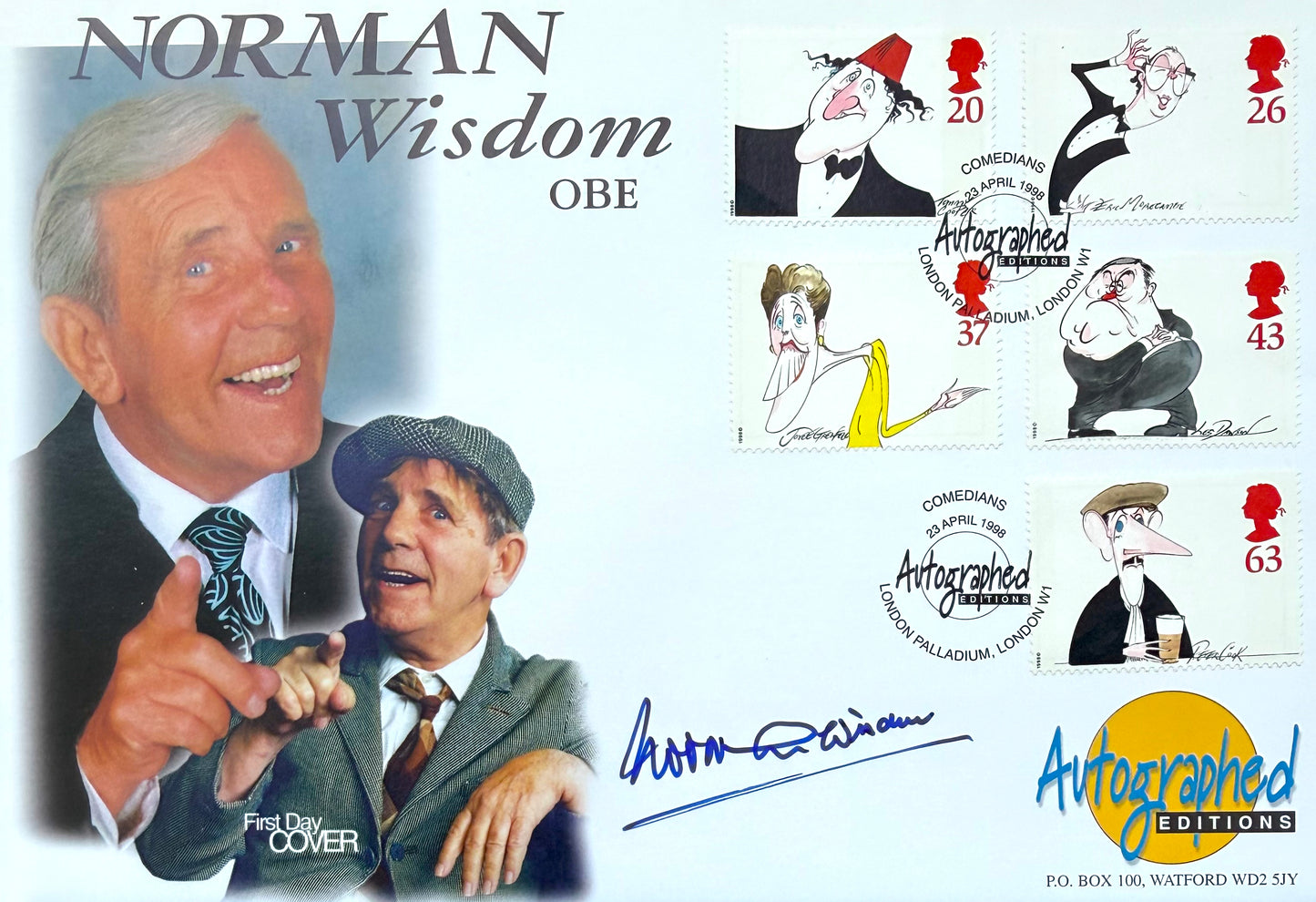 Sir Norman Wisdom, British Icon, Hand Signed First Day Cover FDC