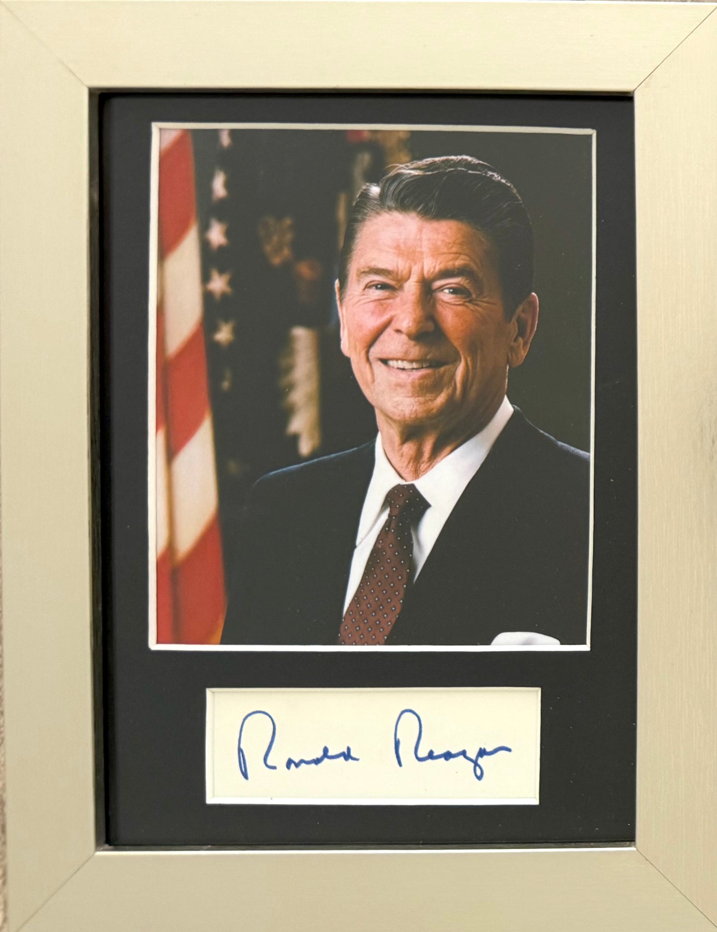 Ronald Reagan, Former U.S President, Hand Signed Card With Photo Presentation, With COA