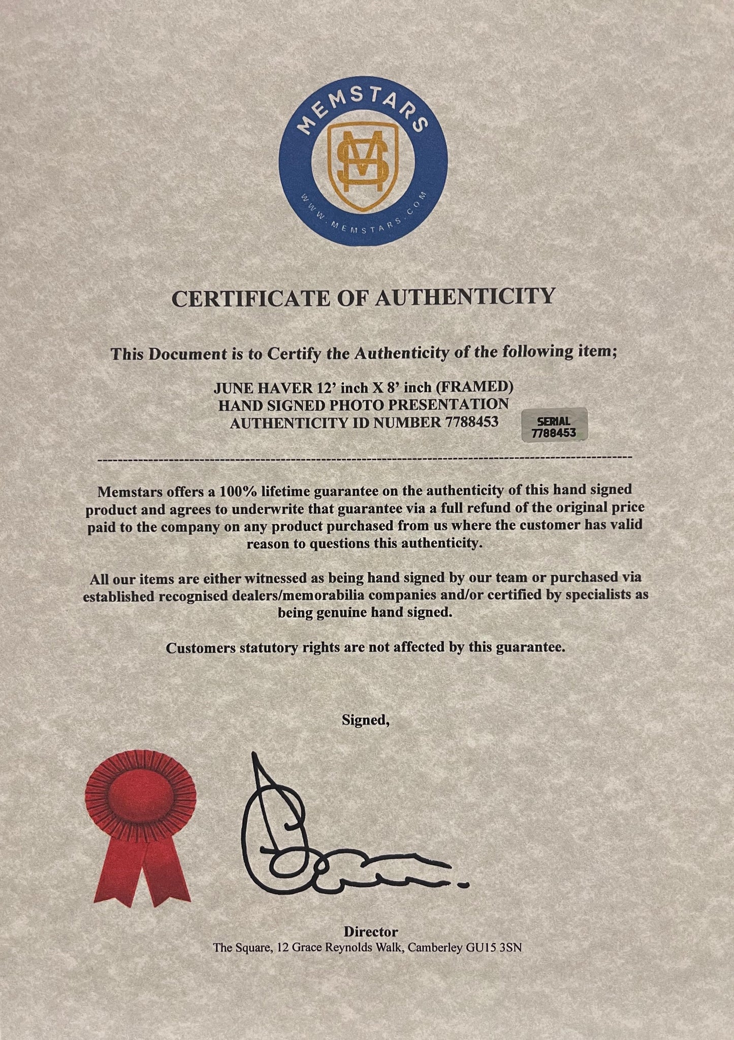 June Haver Guaranteed Hand Signed Framed Photo With COA