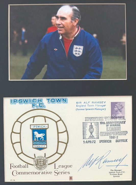 Alf Ramsey, England 1966 World Cup Legend, Hand Signed Ipswich Town FDC Presentation & COA