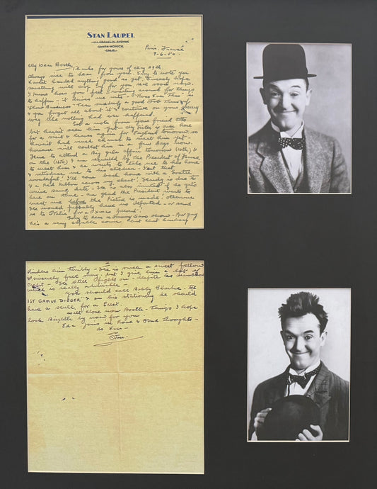 Stan Laurel Hand Signed And Written Letter Presentation & John Reznikoff COA