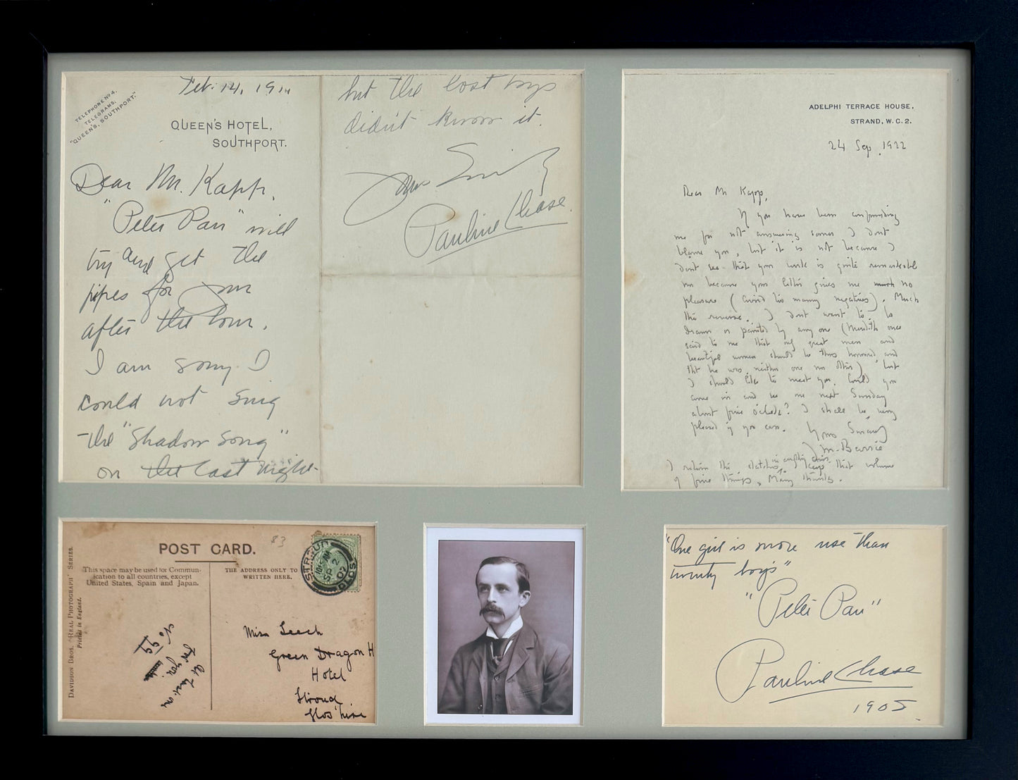 J.M. Barrie, Peter Pan Author, Guaranteed, Hand Signed Written Letter Presentation With COA