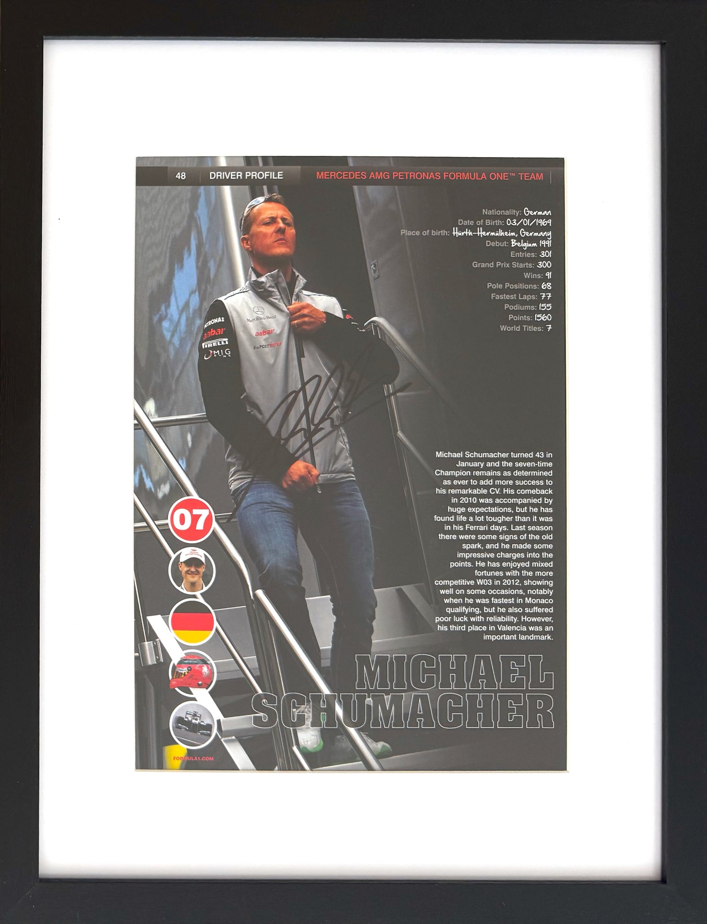 Michael Schumacher, F1 Legend, Hand Signed Framed Magazine Page Presentation & COA