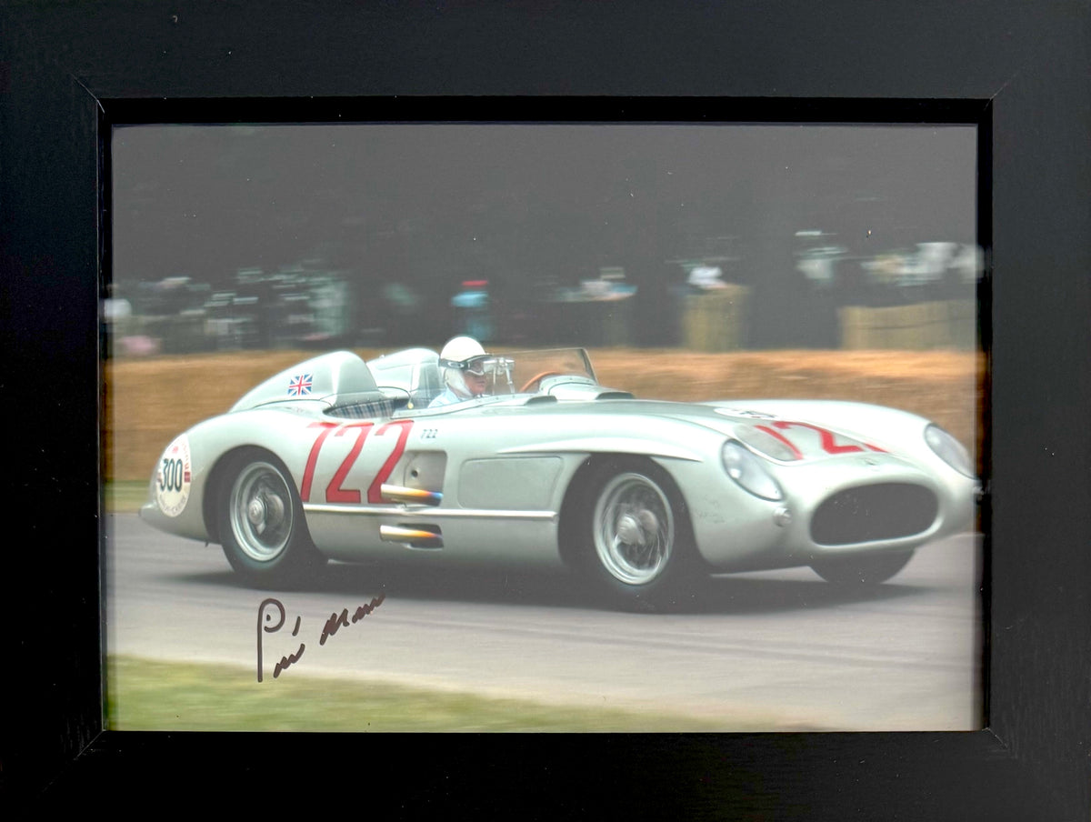Sir Stirling Moss Hand Signed Framed 17cm x 12cm Photo With AFTAL COA