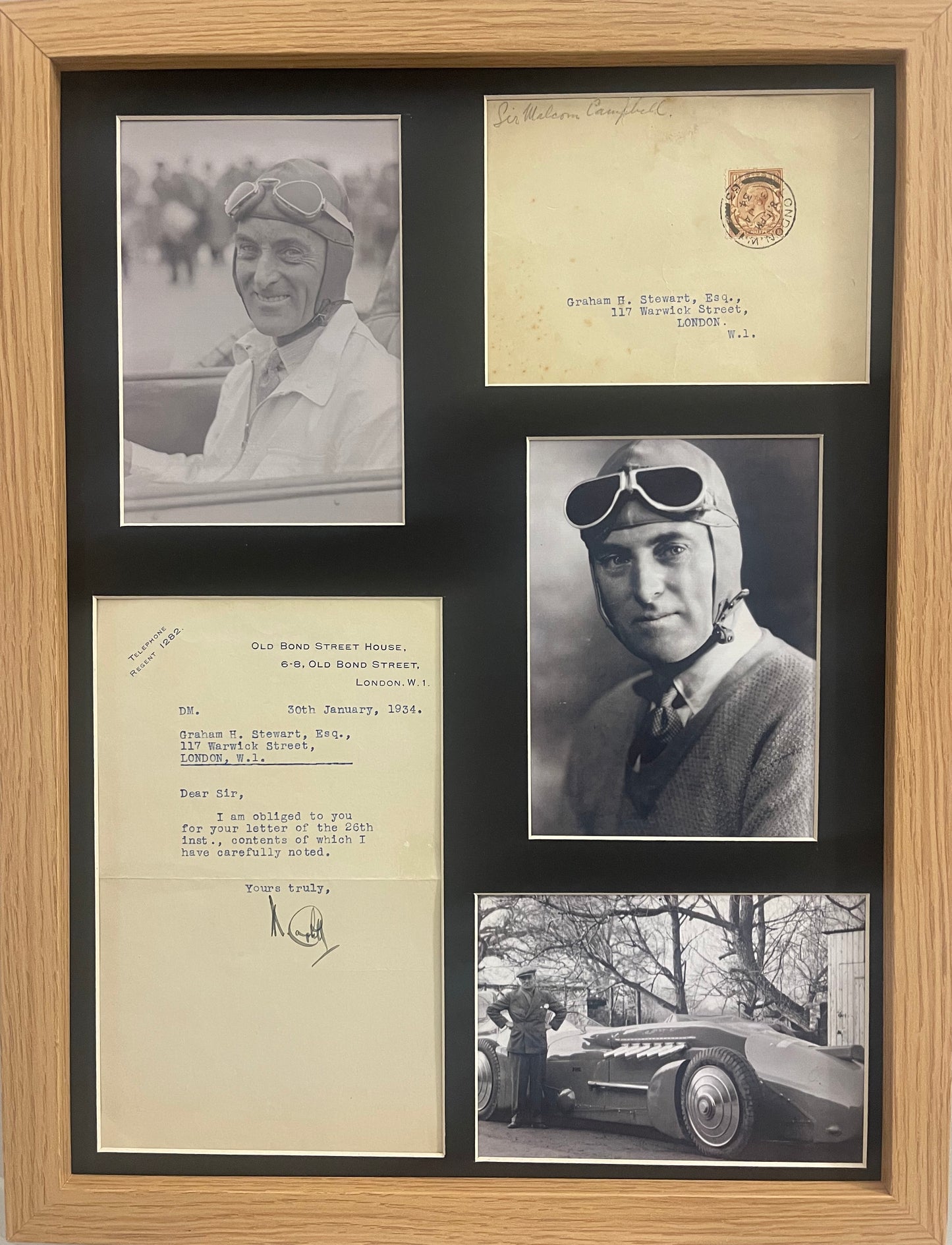 Sir Malcolm Campbell Hand Signed Framed Letter Presentation With COA
