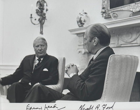 Gerald Ford, U.S President, Edward Heath, Prime Minister Dual Hand Signed Photo Presentation, With COA