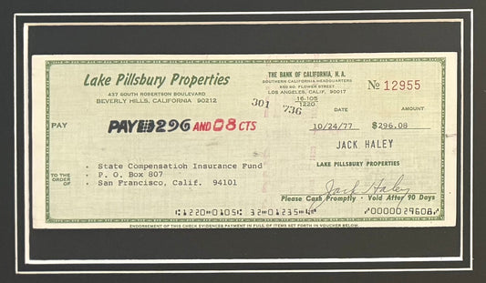Jack Haley, 'Tin Man' Wizard of Oz, Hand Signed Framed Cheque Presentation & COA