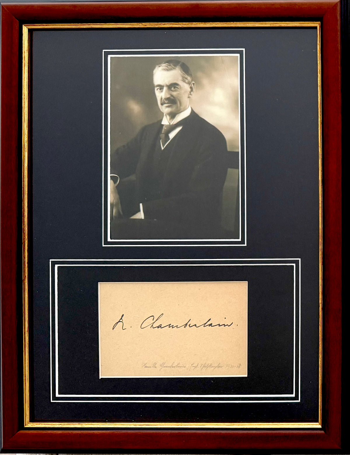 Neville Chamberlain, Former British Prime Minister, Hand Signed Card Presentation With COA