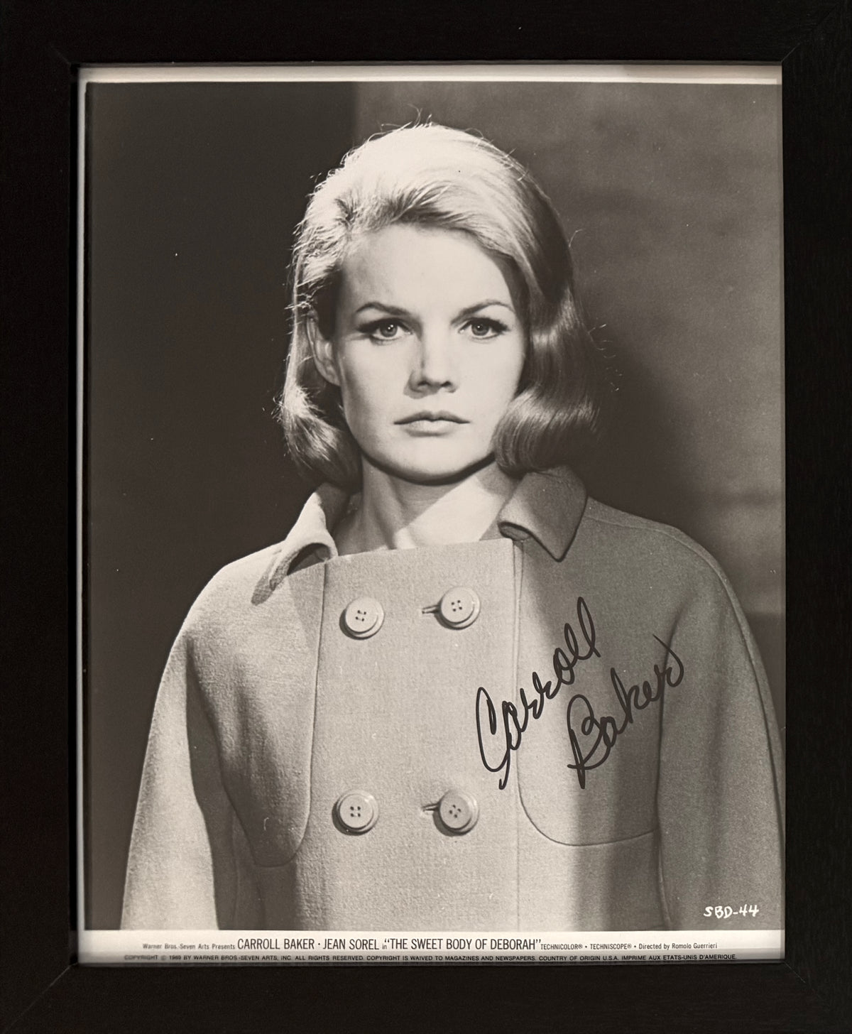 Carroll Baker, U.S. Actress, Hand Signed Framed Photo, 25cm x 20cm With COA
