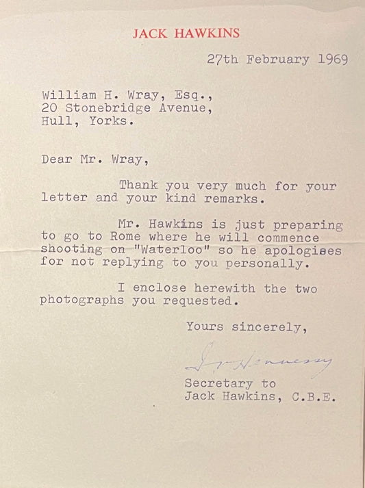 JACK HAWKINS HAND SIGNED PHOTO WITH AFTAL COA