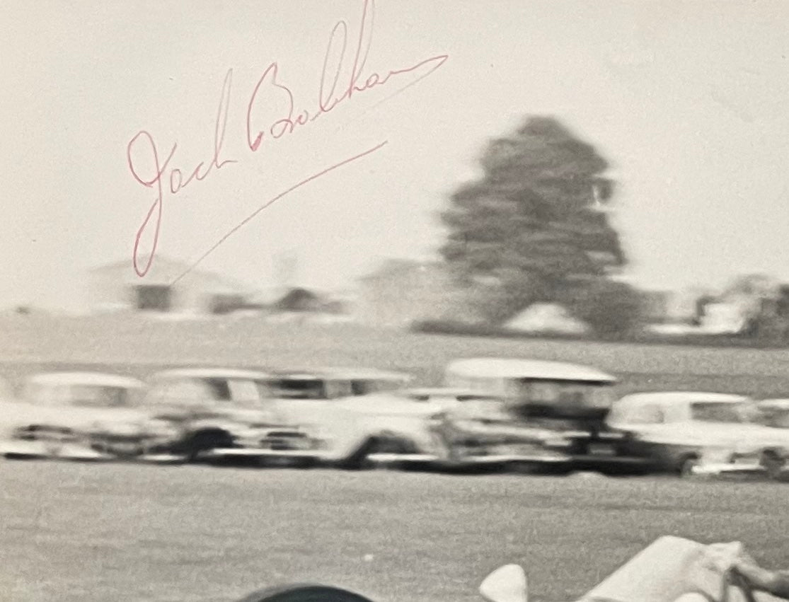 SIR JACK BRABHAM FORMULA 1 WORLD CHAMPION HAND SIGNED ORIGINAL PHOTO WITH COA