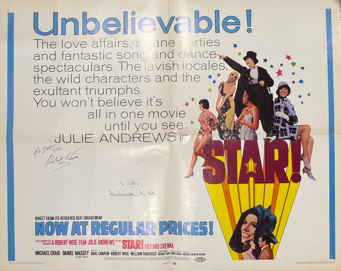 Star, Original 1968 20th Century Fox Film Poster Hand Signed By Robert Wise & COA