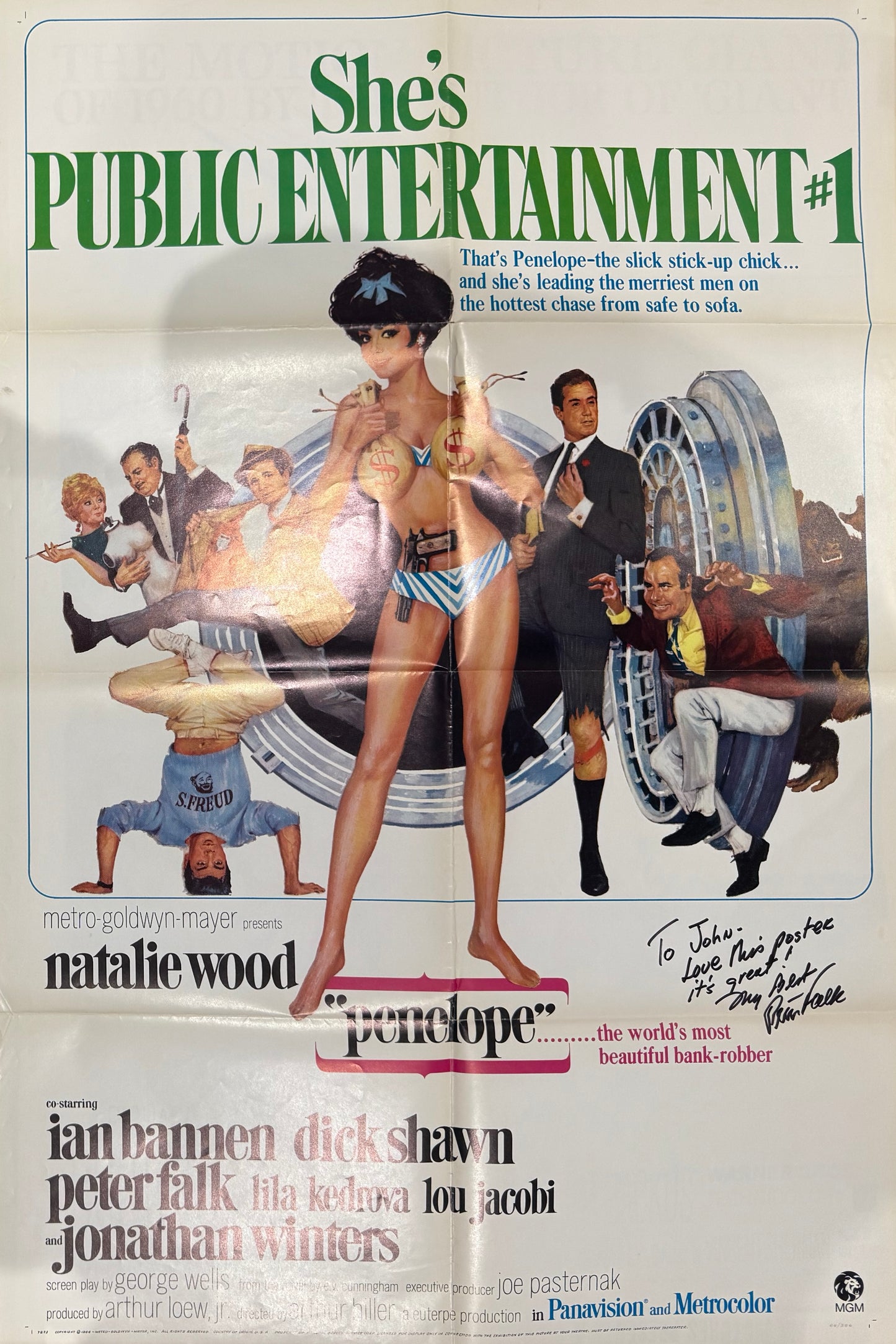 Penelope, Original 1966 MGM Cinema Film Poster Hand Signed By Peter Falk & COA