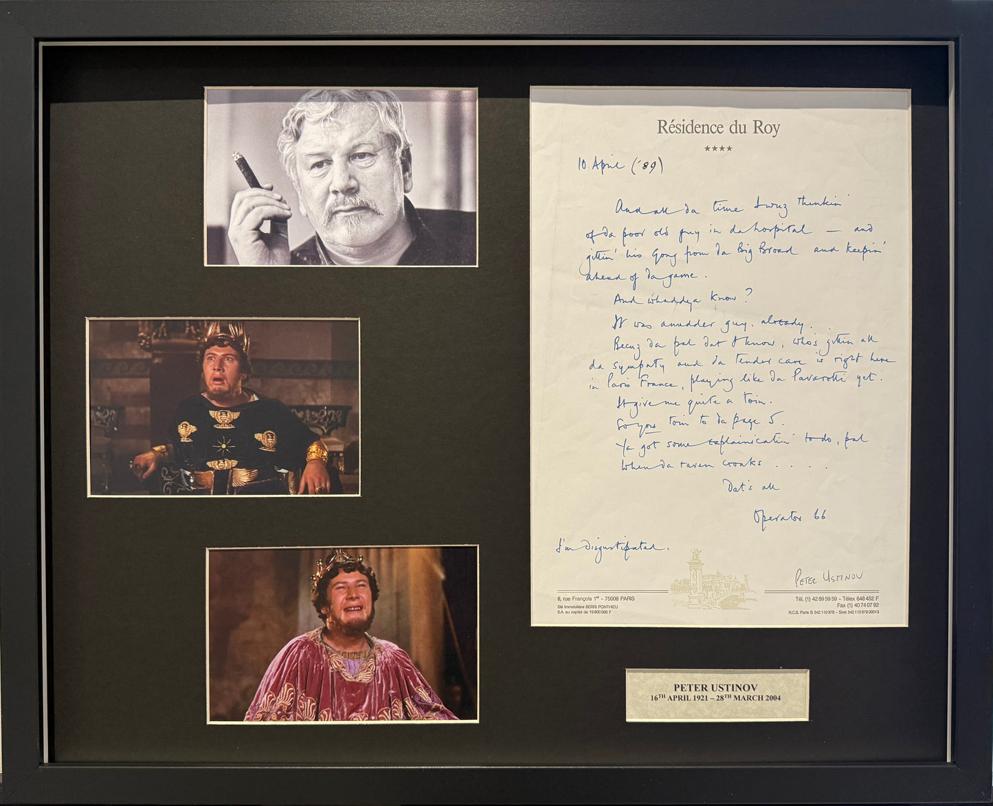 Peter Ustinov Guaranteed, Hand Signed Letter Presentation With COA
