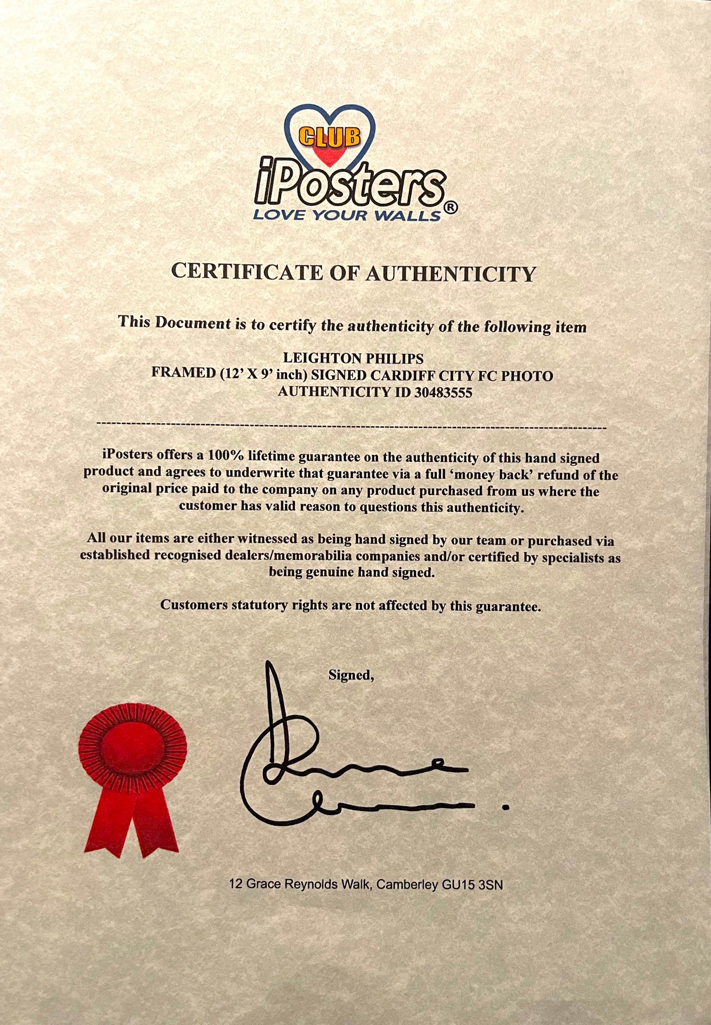 LEIGHTON PHILLIPS CARDIFF CITY FC HAND SIGNED FRMAED PHOTO WITH COA