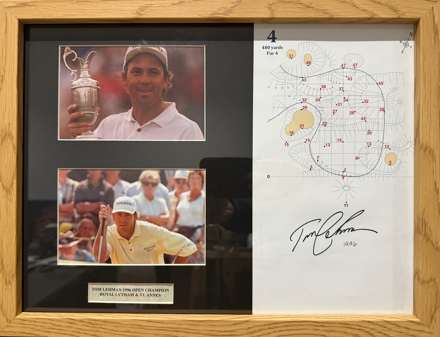 Tom Lehman Hand Signed 144th 'The Open' Original Yardage Page 40cm x 30cm Framed With COA