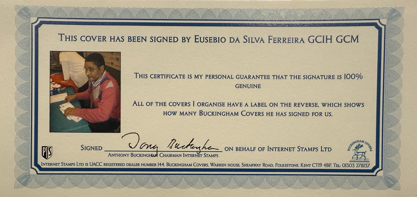 Eusebio, Benfica, Portugal Legend, Stunning Hand Signed FDC Presentation With COA