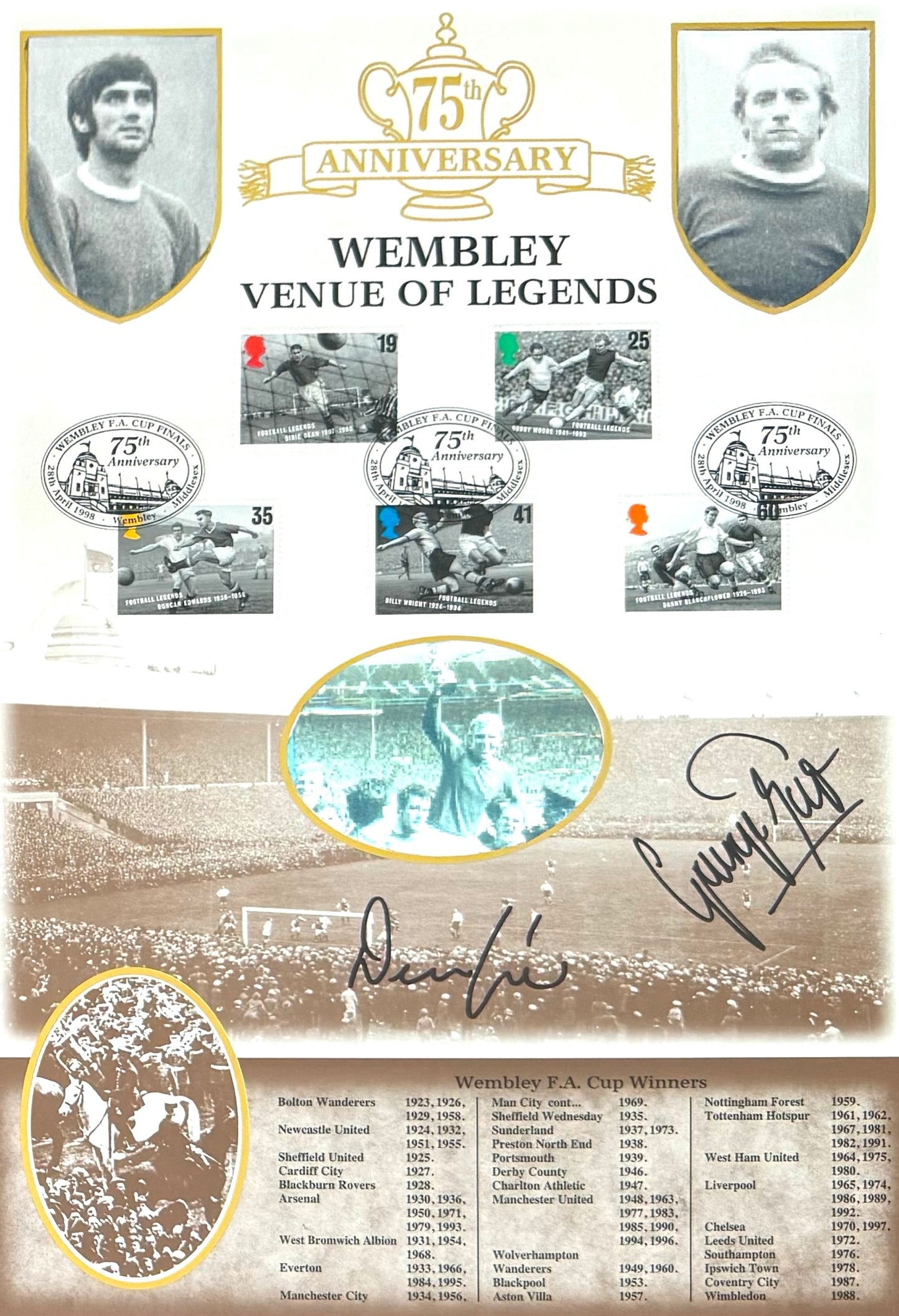 George Best, Denis Law, Manchester United Legends, Stunning Hand Signed FDC Presentation & COA