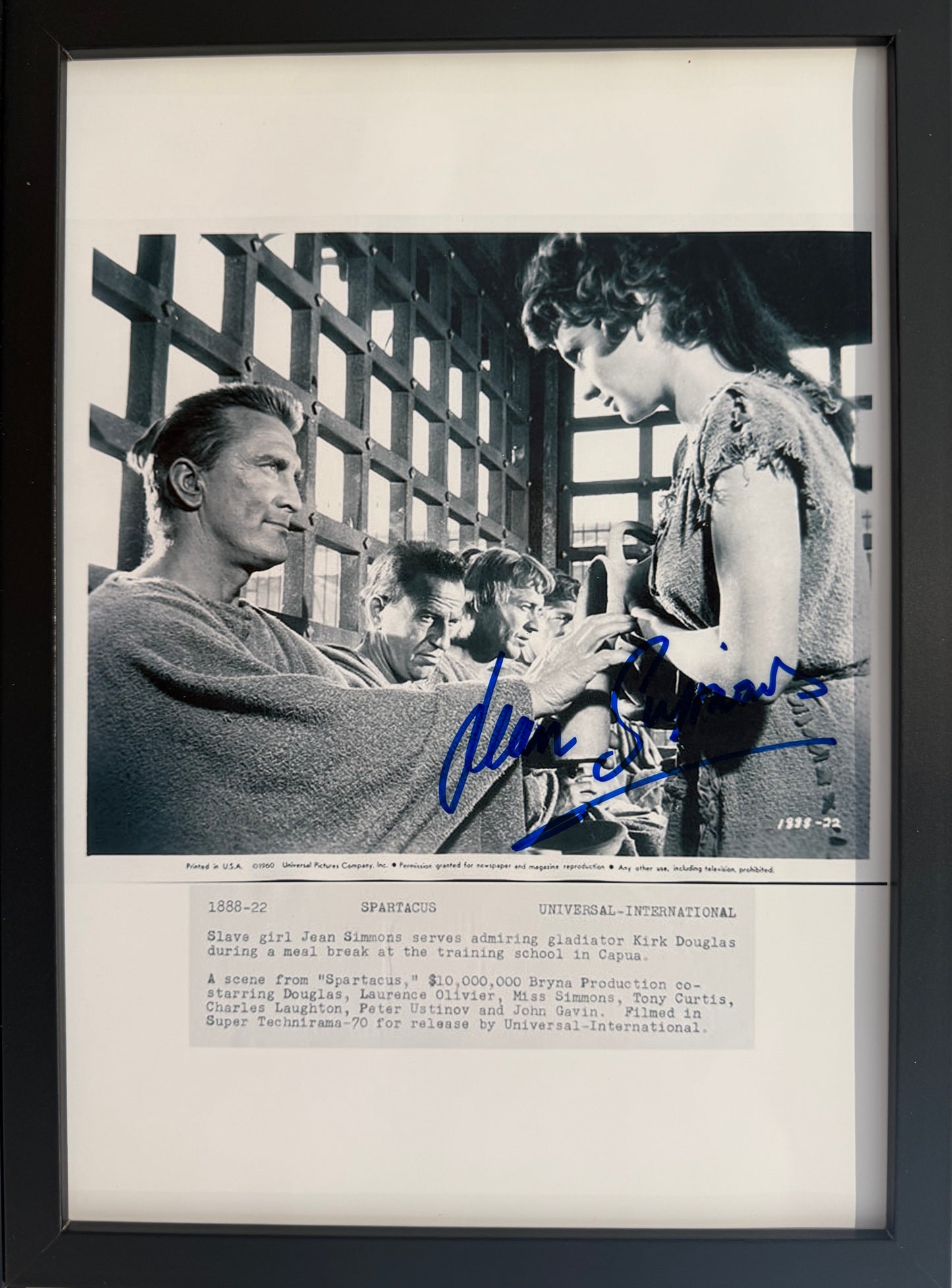 Jean Simmons, Actress, Hand Signed Framed Official Spartacus Film Photo & AFTAL COA