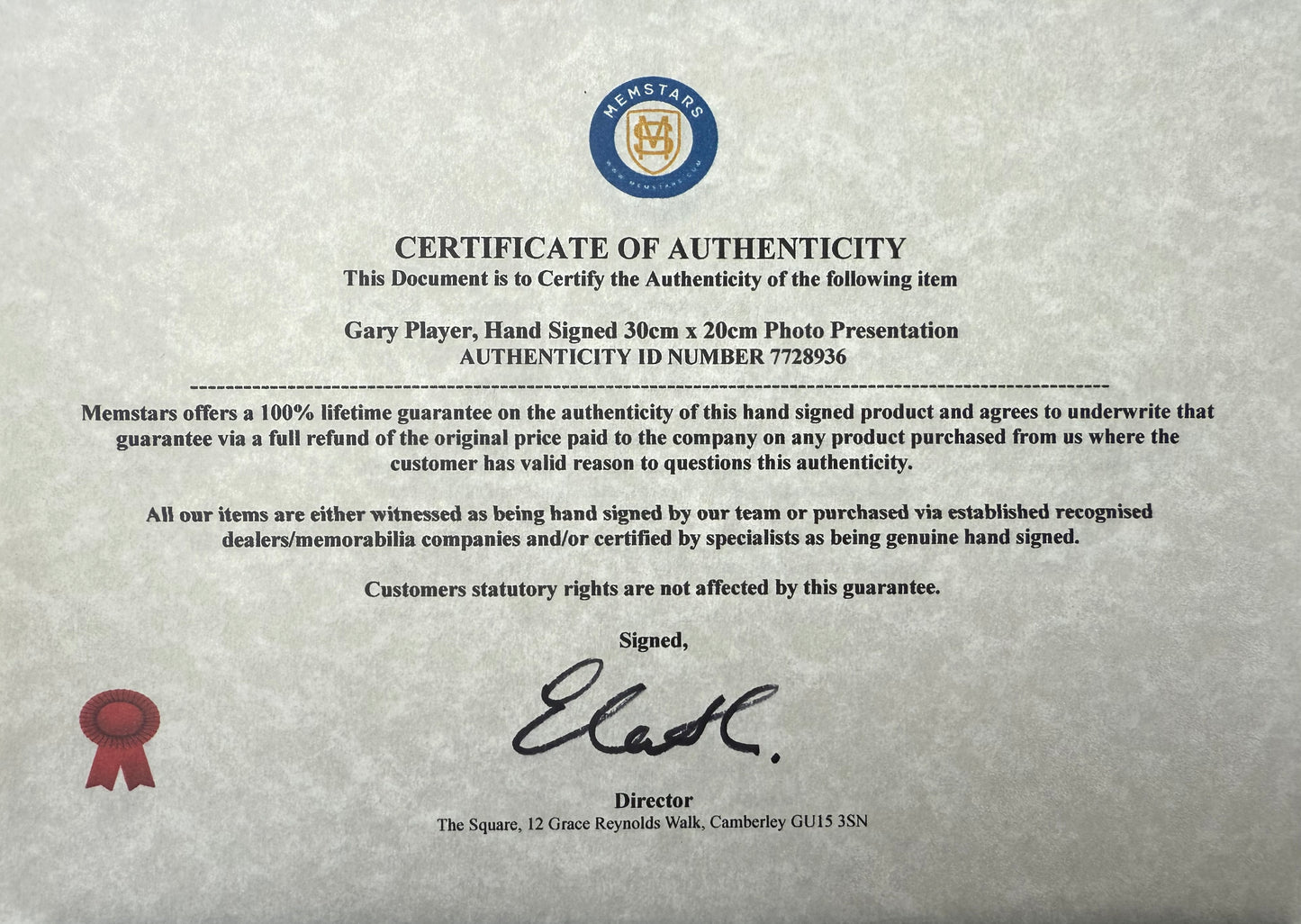 Gary Player, Golf Legend, Hand Signed Publicity Photo, 30cm x 20cm Framed With COA