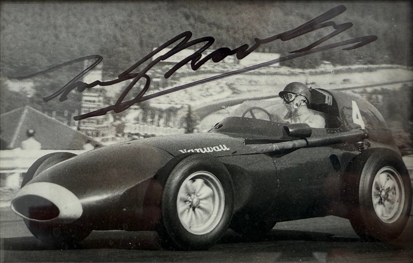 Tony Brooks, Iconic F1 Driver Framed (8'' x 6' inch) Hand Signed Photo Presentation, AFTAL Member COA