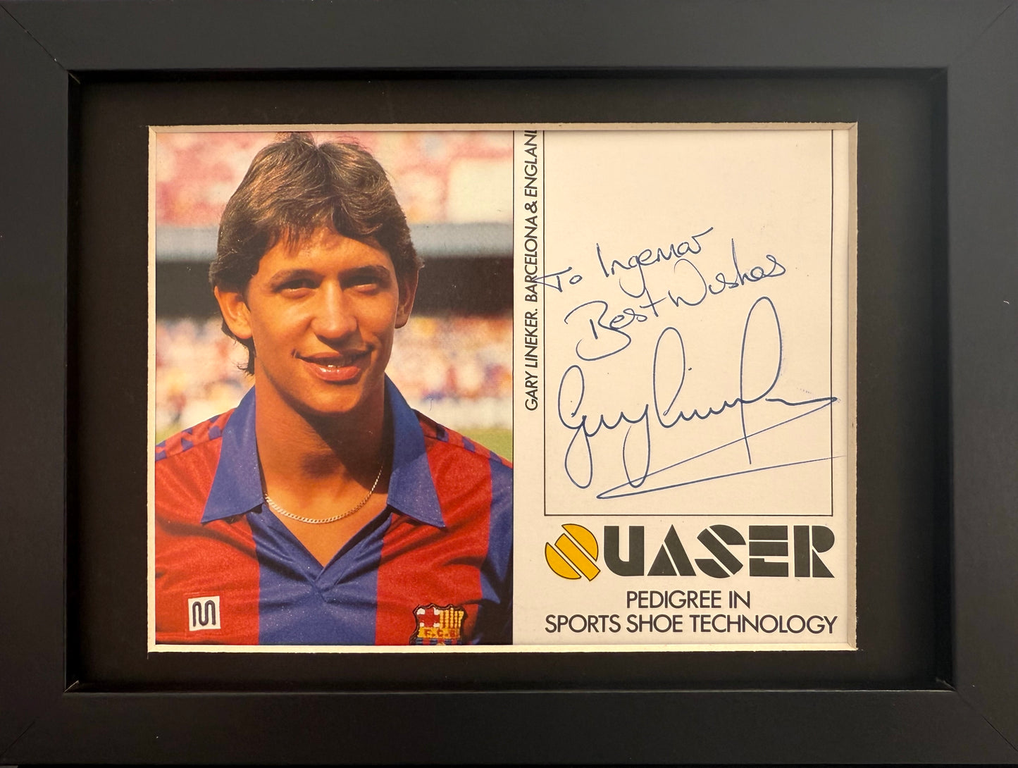 Gary Lineker Hand Signed Barcelona Publicity Photo With COA